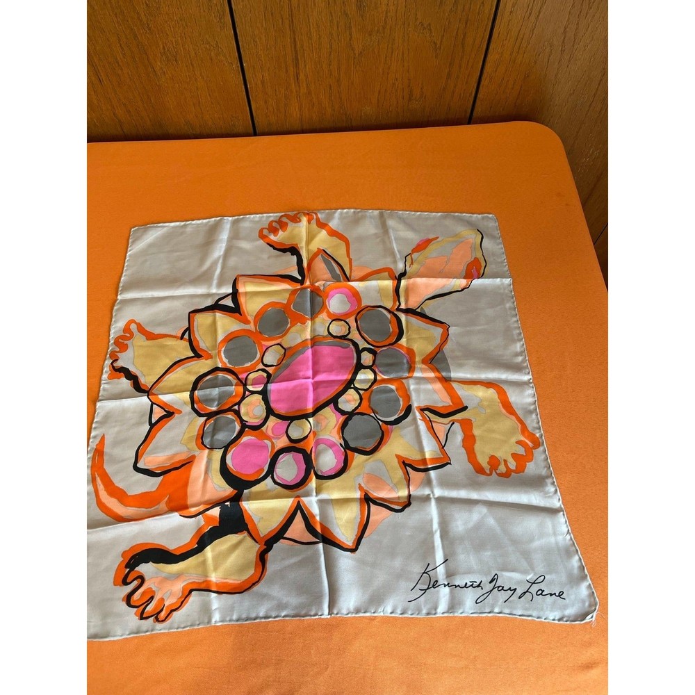Signed Kenneth Jay Lane designer silk signed Turtle Scarf